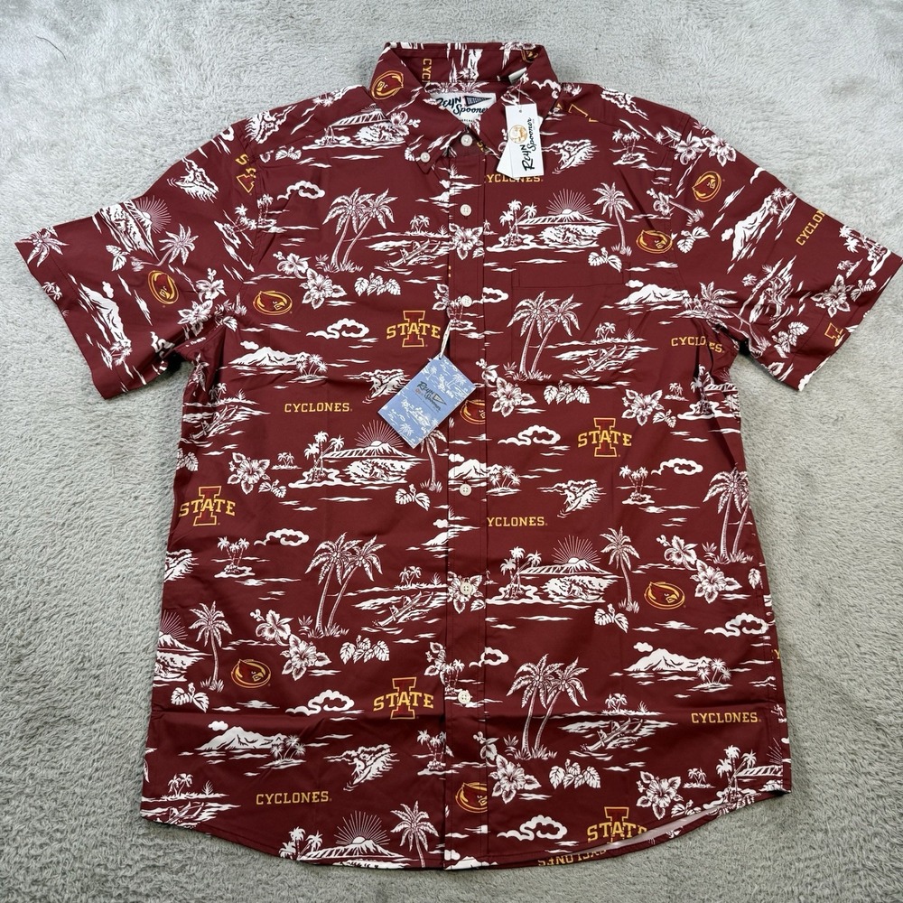 Iowa State Cyclones Reyn Spooner Shirt Men Medium Red Floral Performance Stretch